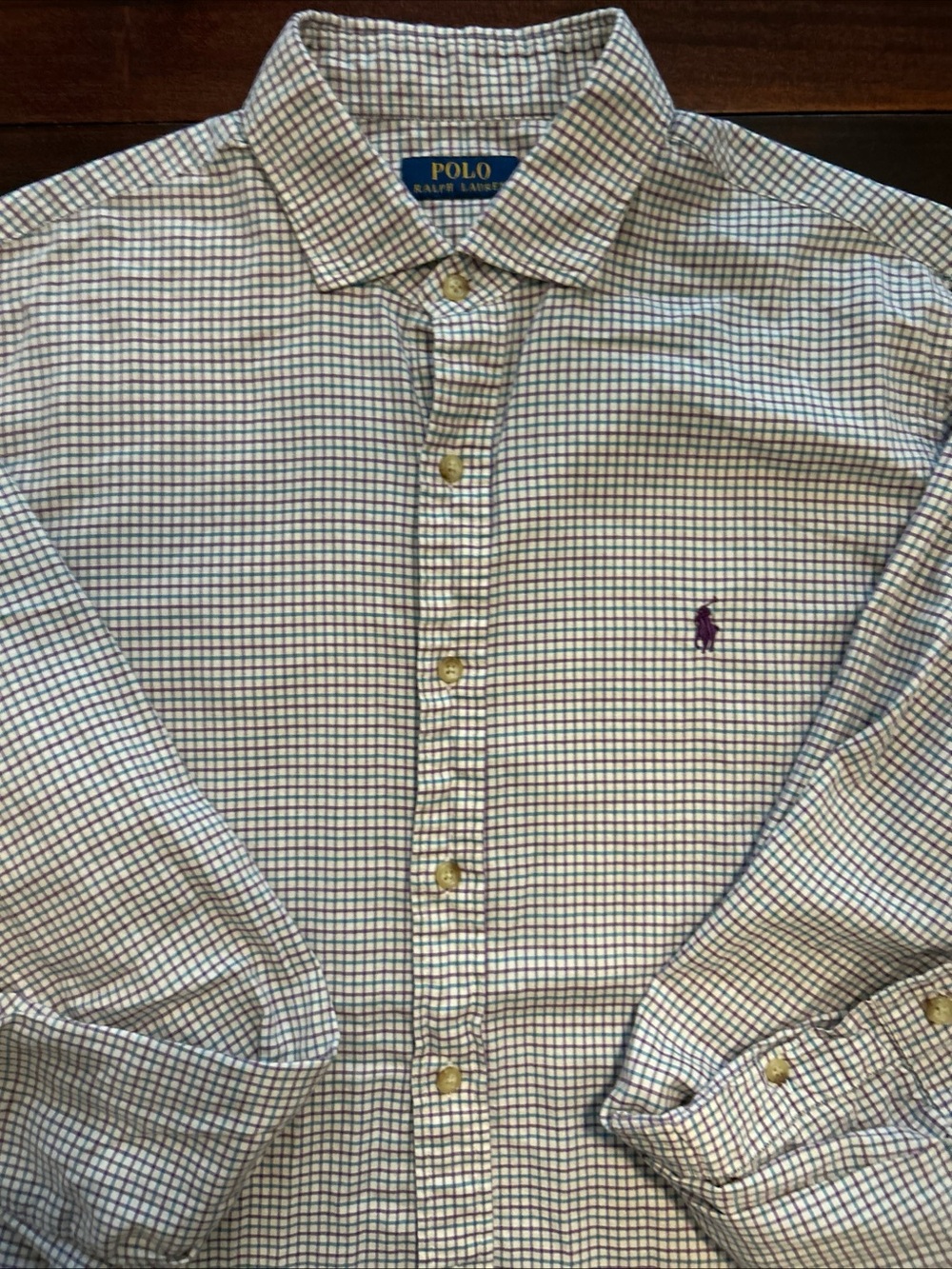 Ralph Lauren White Shirt with Blue and Red Micro-Check